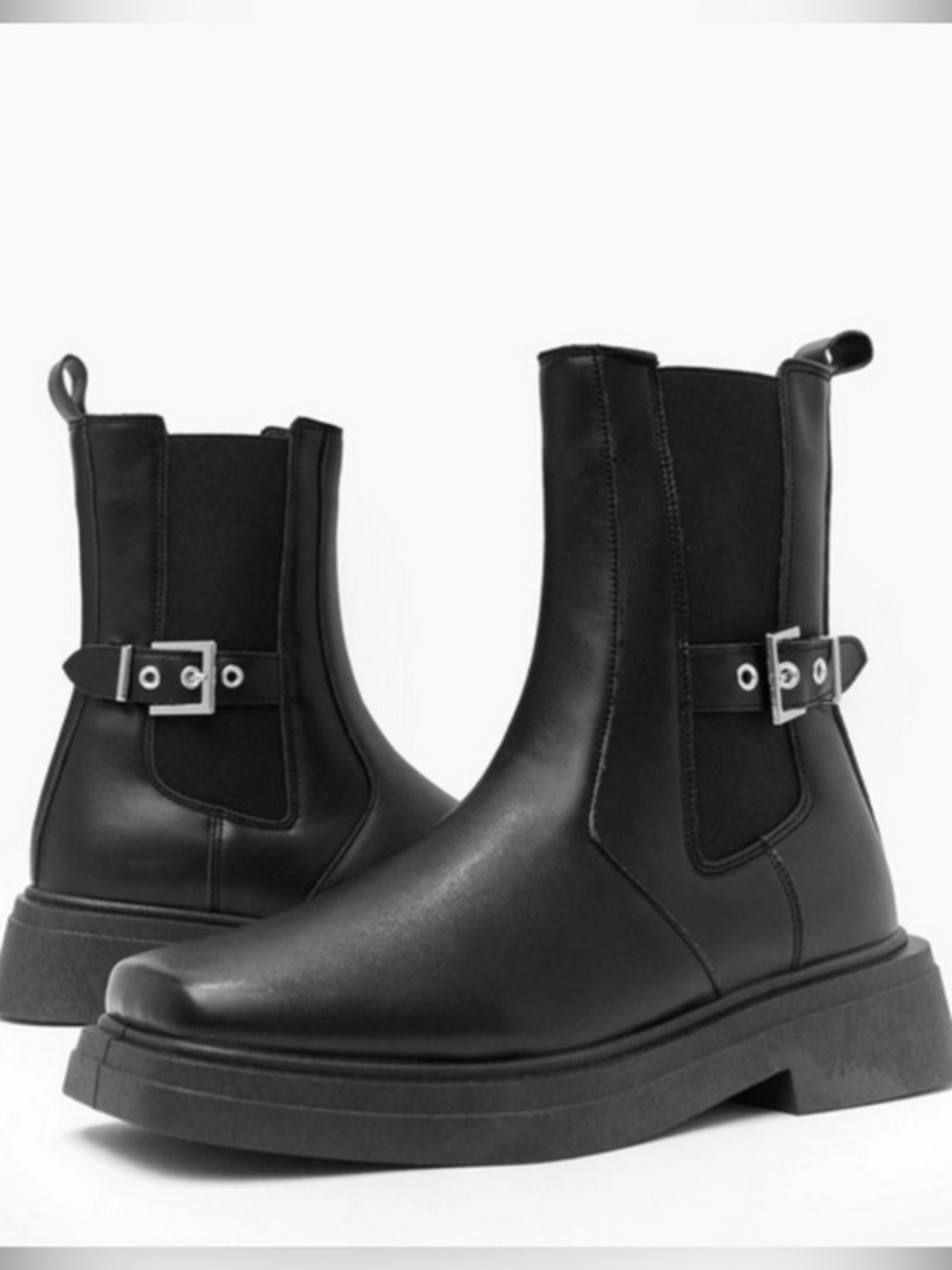 Primark NWT Black Chunky Buckle Square Toe Chelsea Boots